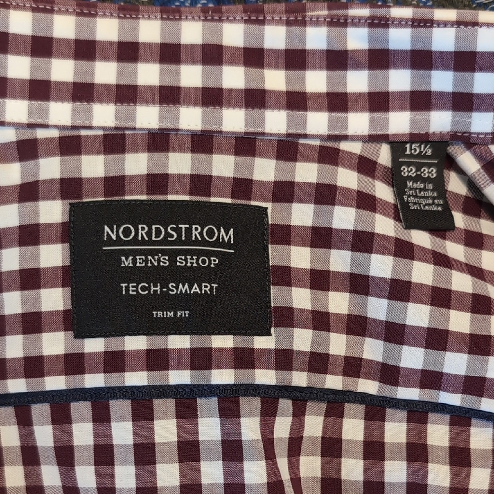 Nordstrom Men's Burgundy and White Checkered Shirt